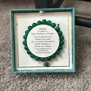 Shivam Green Onyx Beaded Bracelet Evil Eye Charm Sterling Silver Gemstone NWT